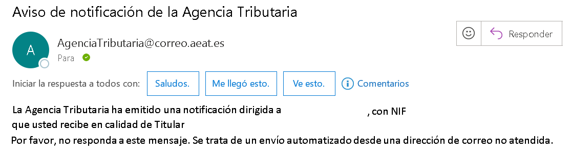 email aviso notificación AEAT